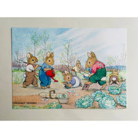 Gardening - Cute Bunnies - Margaret Tempest Postcard - Neko Stationary