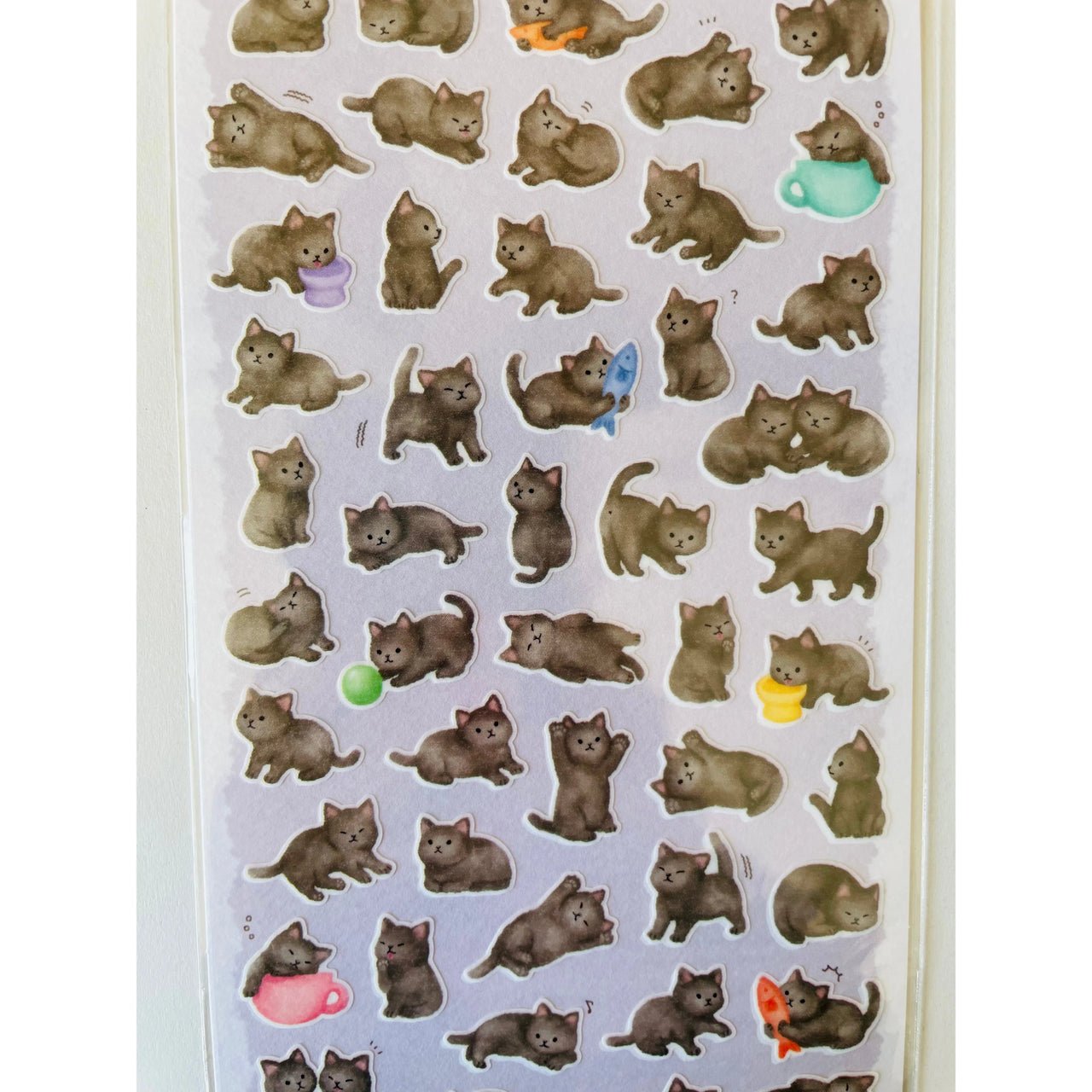 Japan Mind Wave Kawaii Dark Grey Cats Stickers Sheet - Neko Stationary