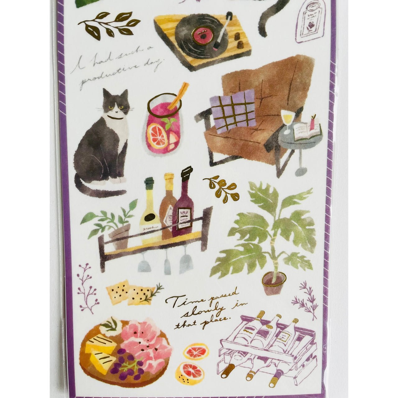 Japan Mind Wave Snug Room Stickers - Cats & Wine - Neko Stationary