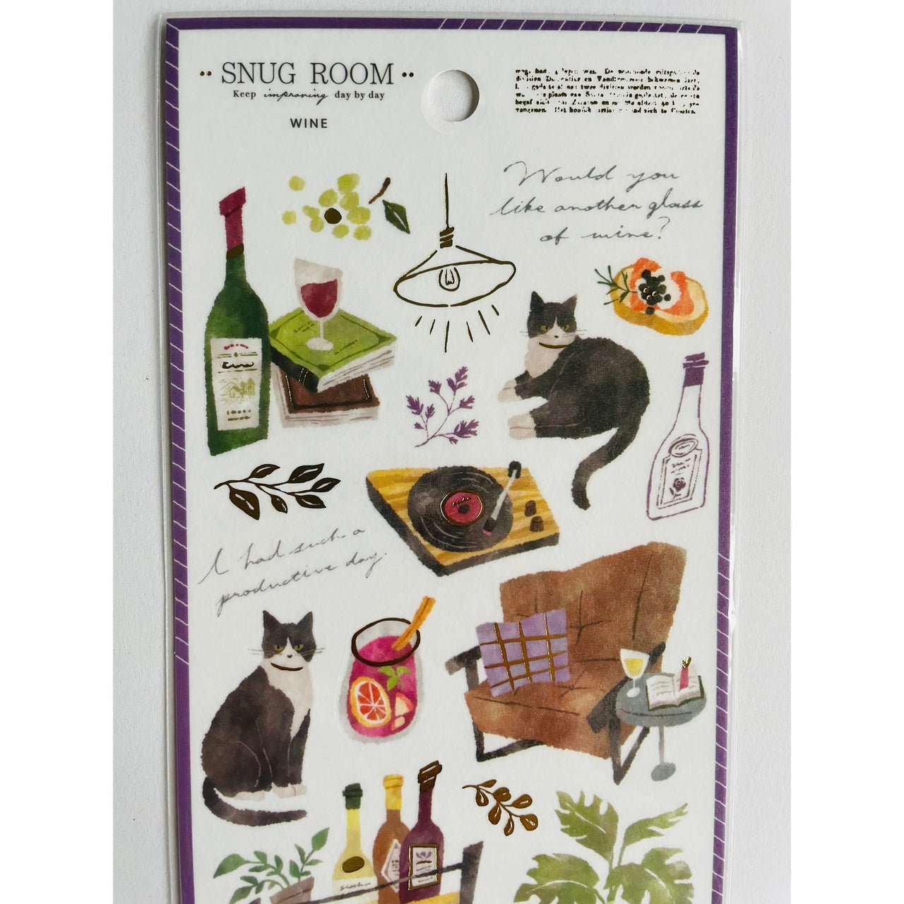 Japan Mind Wave Snug Room Stickers - Cats & Wine - Neko Stationary