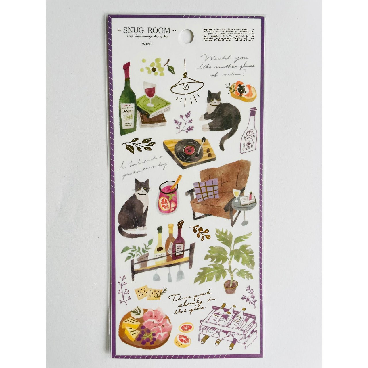 Japan Mind Wave Snug Room Stickers - Cats & Wine - Neko Stationary