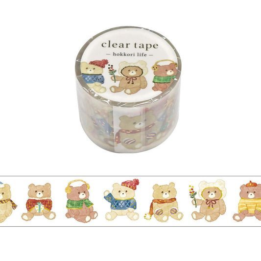 Japan Mind Wave Washi Tape Hokkori Life Bear Clear 30mm - Neko Stationary