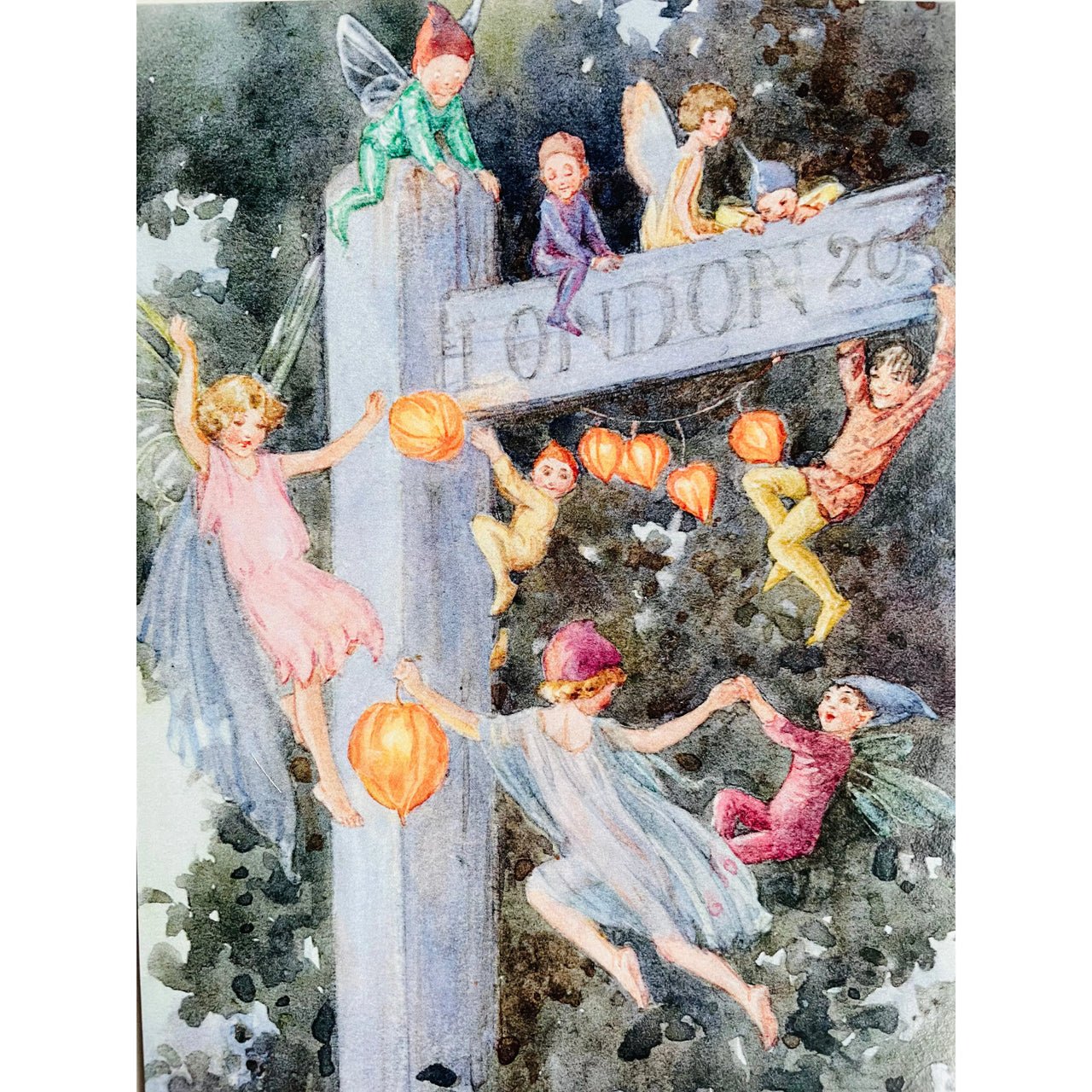 The Signpost - Fairies with Lanterns - Margaret Tarrant Postcard - Neko Stationary